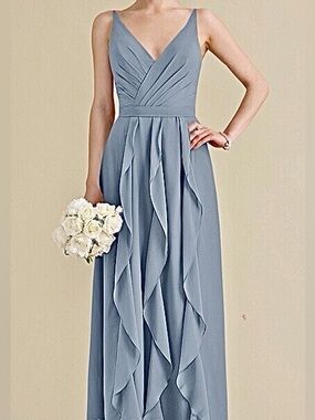 B2 Jasmine Bluestone Slate Blue Frills Ruffle Formal Evening Gown Maxi Dress 14